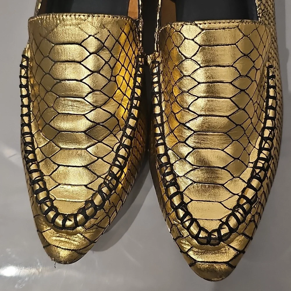 Jeffrey Campbell Metallic Gold Leather Loafers